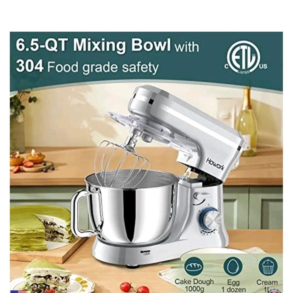 Howork 7Qt Stand Mixer SM-1510 10-Speed Tilt-Head Electric Food Mixer Silver